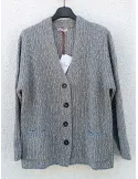 Light blue Melange Cardigan Jacket with Yellow Thread | Italian knitwear