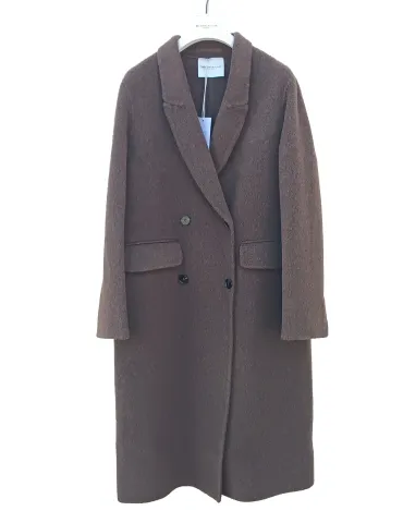 Long Brown Double-Face Wool Coat in Merino, Yak and Silk 2