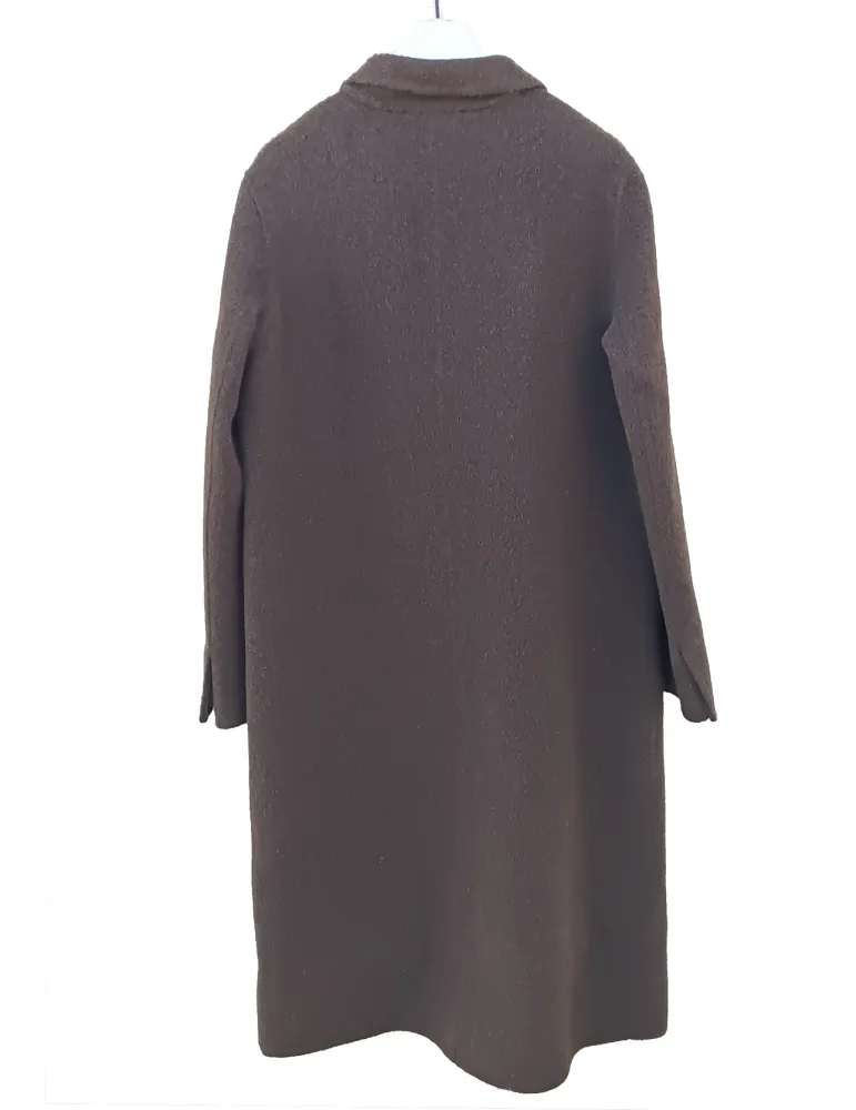 Long Brown Double-Face Wool Coat in Merino, Yak and Silk - Maesta Milano