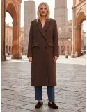 Long Brown Double-Face Wool Coat in Merino, Yak and Silk
