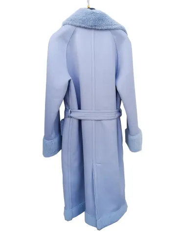 Light Blue Eco-Shearling Coat with Oversized Pockets and Belt 2