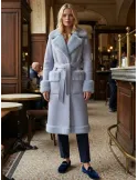 Light Blue Eco-Shearling Coat with Oversized Pockets and Belt