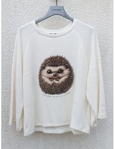 White Sweatshirt Knit with Hedgehog Print | Plus size fit 2