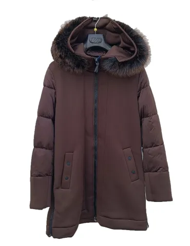 Giaccone scuba  marrone con cappuccio e pelliccia fino alla taglia 62 2