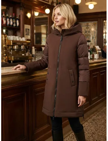 Giaccone scuba  marrone con cappuccio e pelliccia fino alla taglia 62