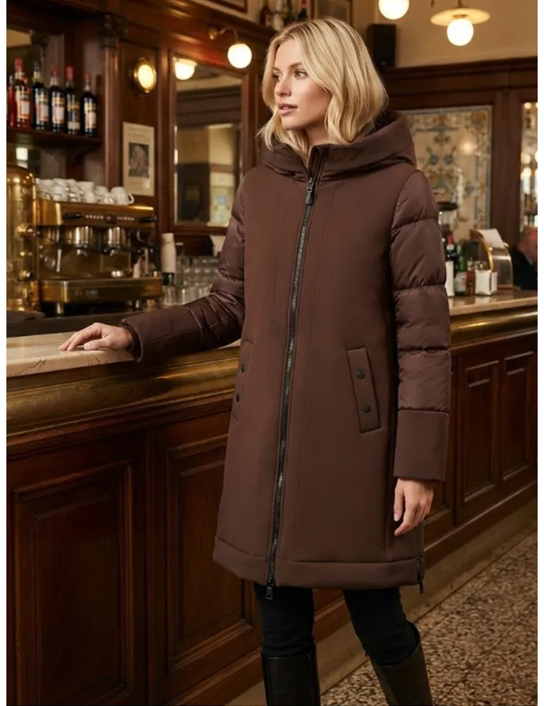 Giaccone scuba  marrone con cappuccio e pelliccia fino alla taglia 62