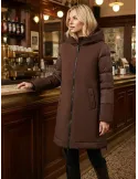 Brown Padded Scuba Jacket with Hood and Fur Trim