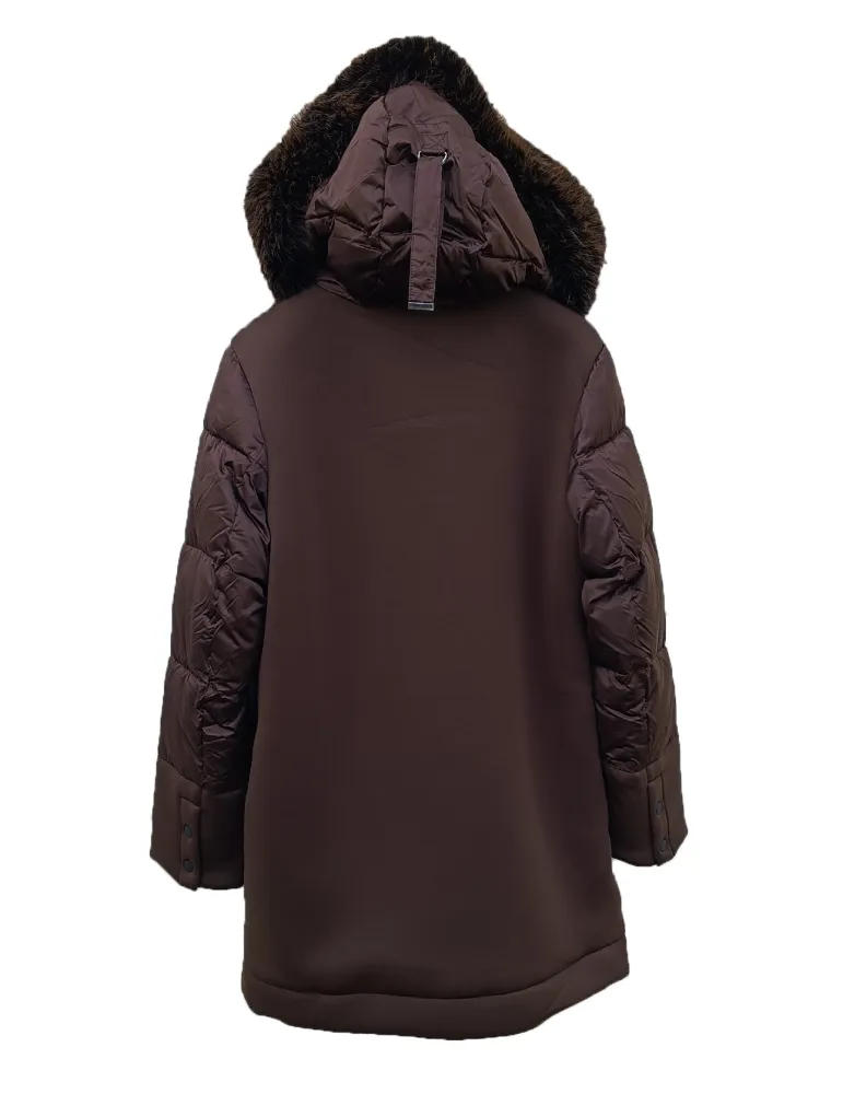 Giaccone scuba  marrone con cappuccio e pelliccia fino alla taglia 62