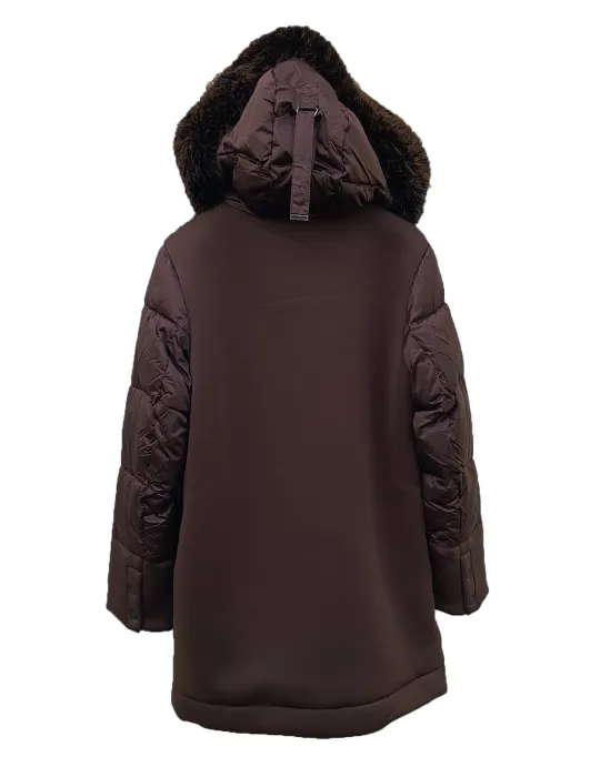 Giaccone scuba  marrone con cappuccio e pelliccia fino alla taglia 62