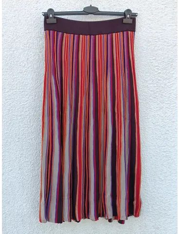 Warm palette Multicolored Pleated Midi Skirt by WNT
