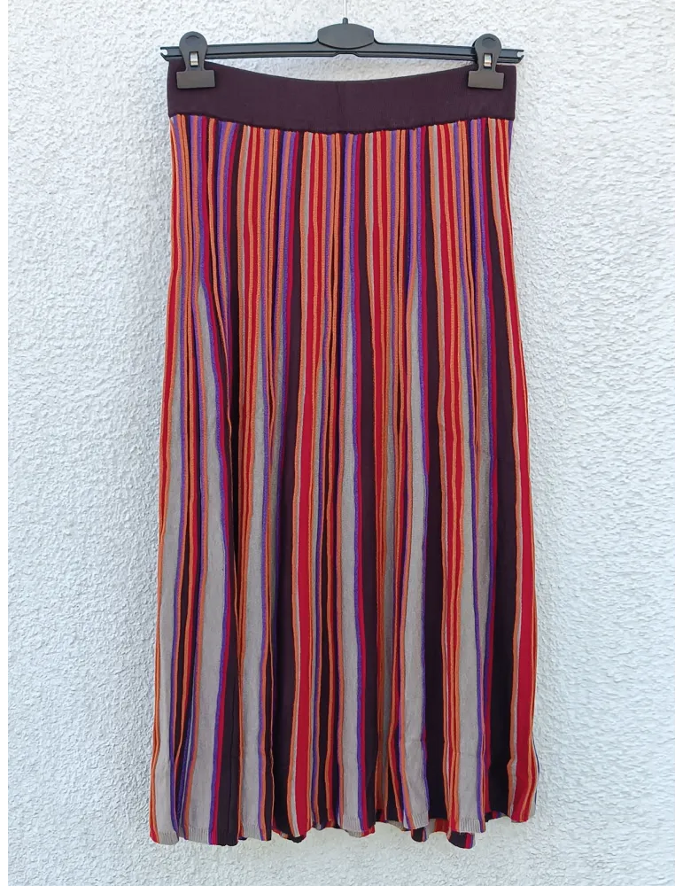 Warm palette Multicolored Pleated Midi Skirt by WNT