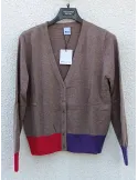 Beige Taupe Cardigan Jacket with Purple and Red Details