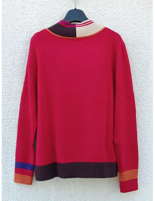 Maglia rossa con inserti sul viola, beige e marrone | WNT colleccion