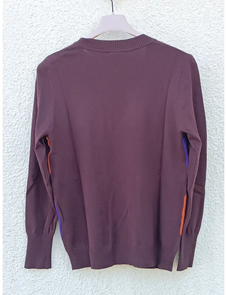 Brown Viscose Jersey Sweater with Multicoloured Diamond Front by WNT