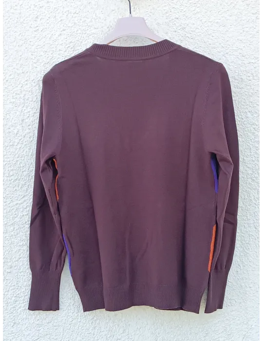 Brown Viscose Jersey Sweater with Multicoloured Diamond Front