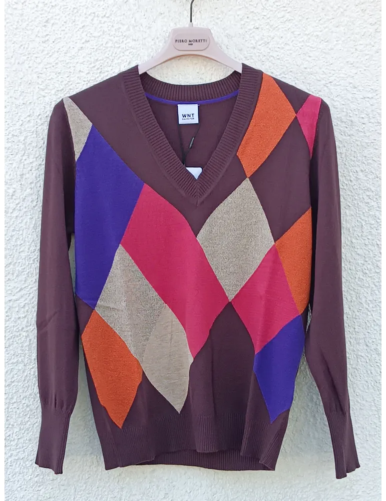 Maglia marrone con davanti multicolore a rombi | WNT collection