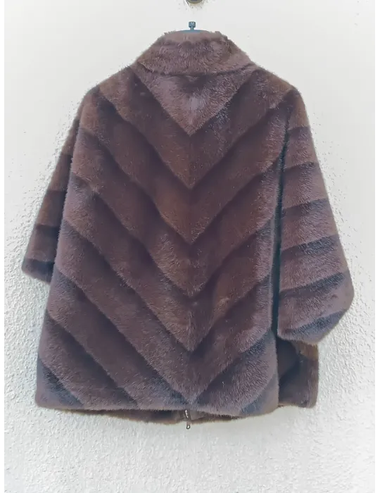Brown Faux Shearling Cape Jacket with Herringbone Pattern