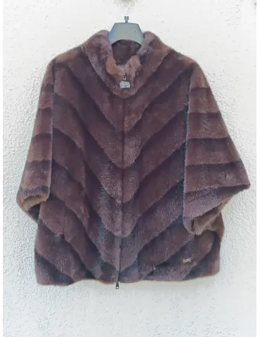 Brown Faux Shearling Cape Jacket with Herringbone Pattern 2
