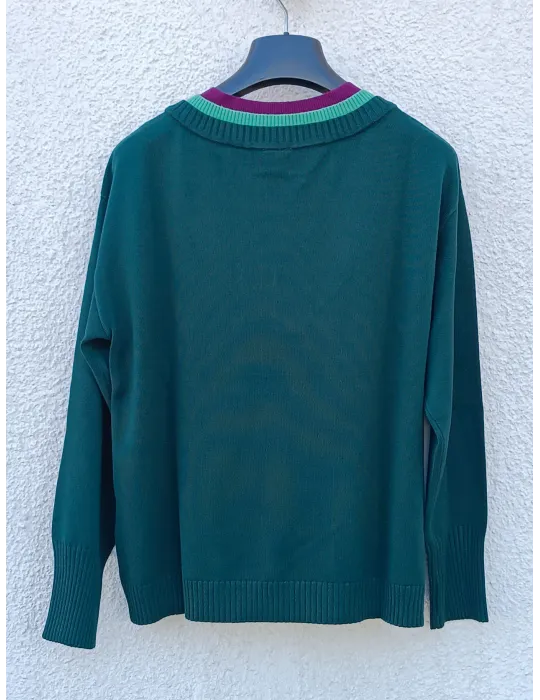 Maglia verde con scollatura a V multicolore | WNT collection