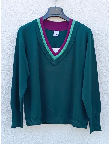 Brown Viscose Jersey Sweater with Multicoloured Diamond Front by WNT 2