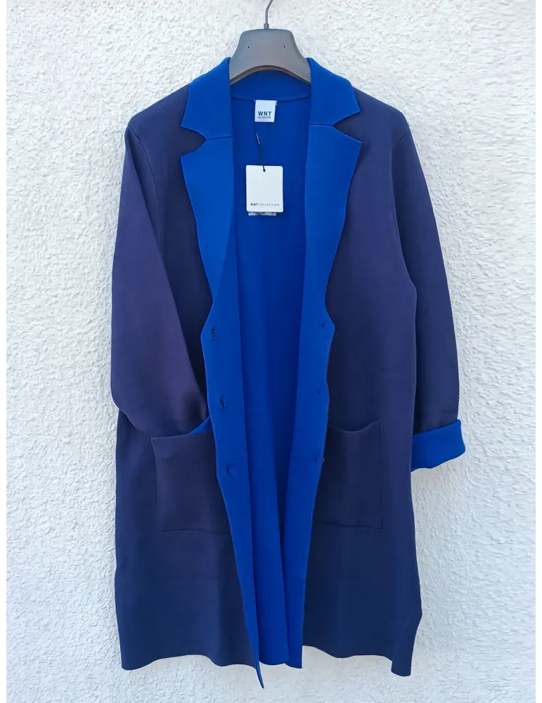 Blue Milano-Stitch Viscose Coat with Light Blue Interior by WNT