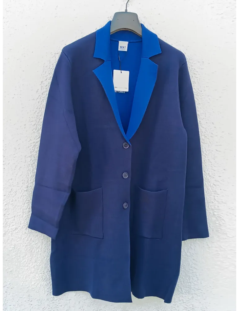 Blue Milano-Stitch Viscose Coat with Light Blue Interior by WNT