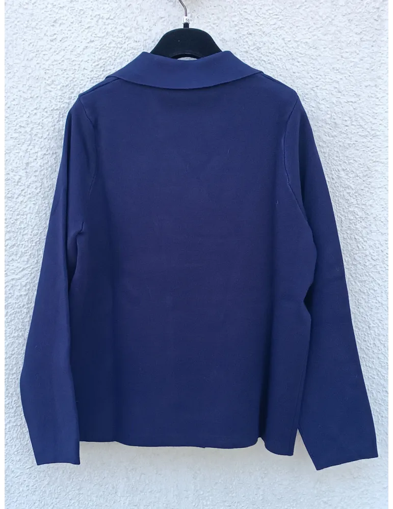 Blue Double-Breasted Jacket with Shirt Collar in honeycomb Viscose