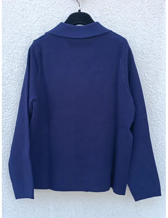 Giacca blu doppio petto con collo camicia in viscosa punto stoffa WNT