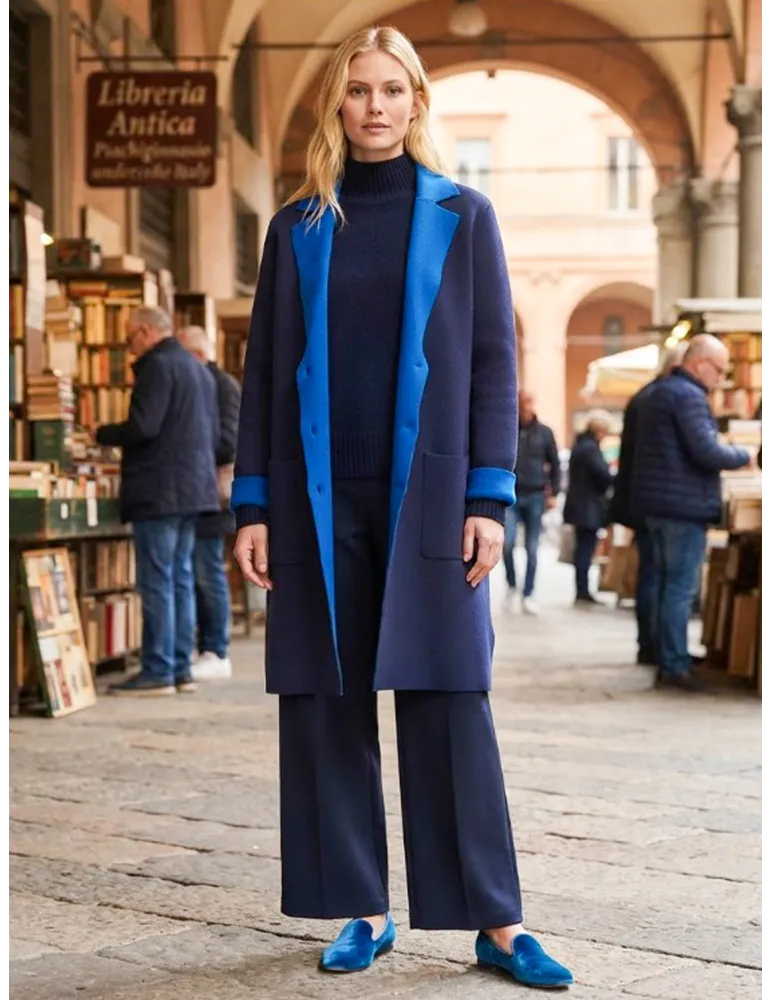 Blue Milano-Stitch Viscose Coat with Light Blue Interior by WNT