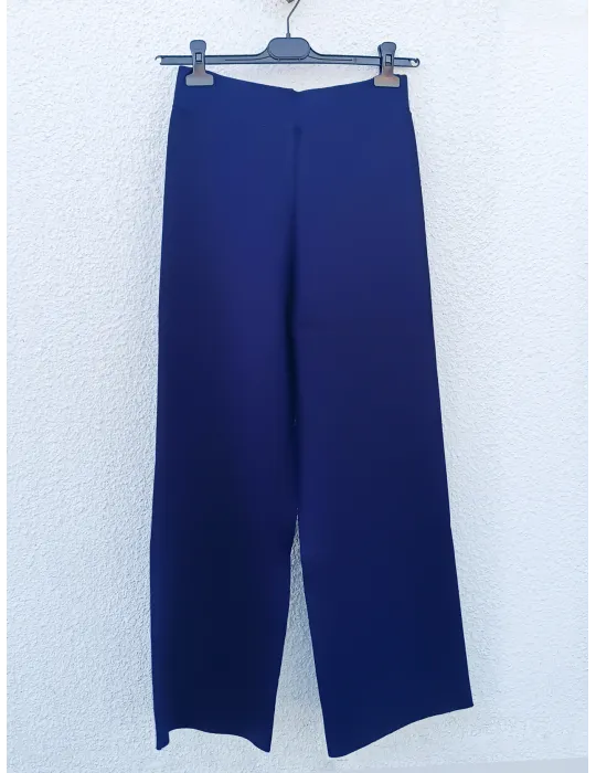 Pantaloni palazzo blu in jersey crepe di viscosa punto stoffa WNT