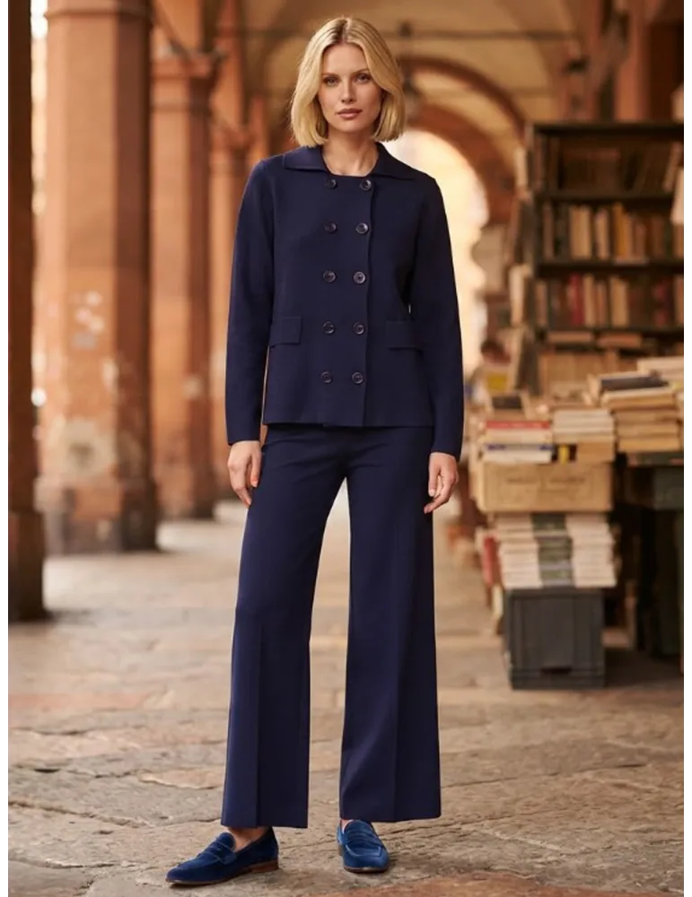 Blue Palazzo Trousers in Compact Viscose Jersey – WNT Collection