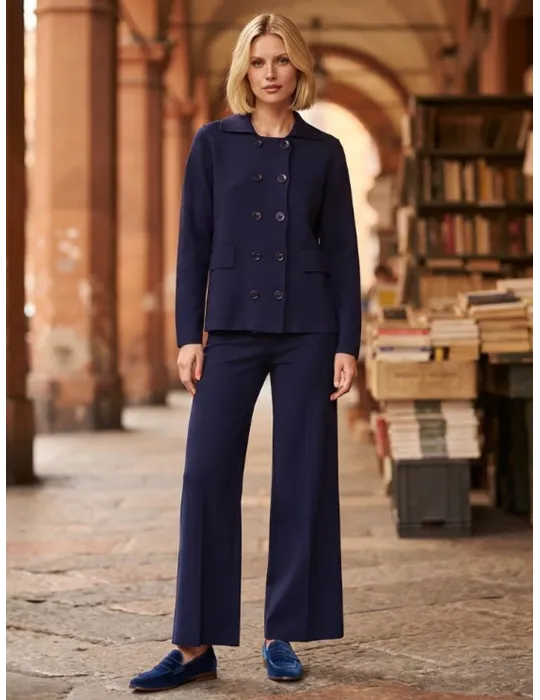 Pantaloni palazzo blu in jersey crepe di viscosa punto stoffa WNT