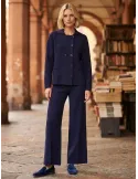Giacca blu doppio petto con collo camicia in viscosa punto stoffa WNT