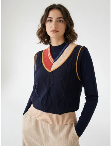 Gilet in maglia sul blu giallo e arancio | WNT colleccion