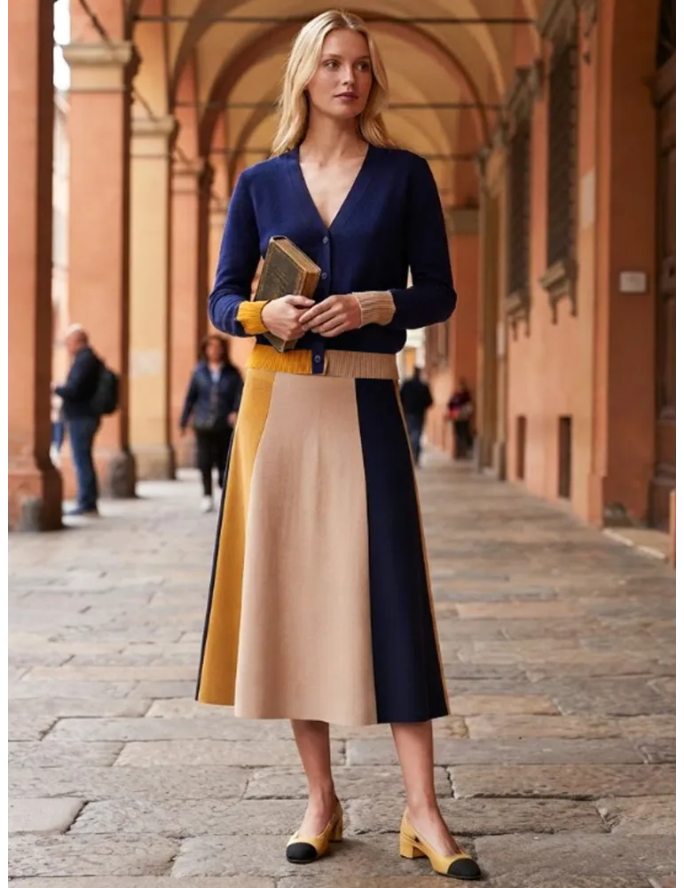 Dark blue Cardigan Jacket with yellow and beige Details - WNT Collection