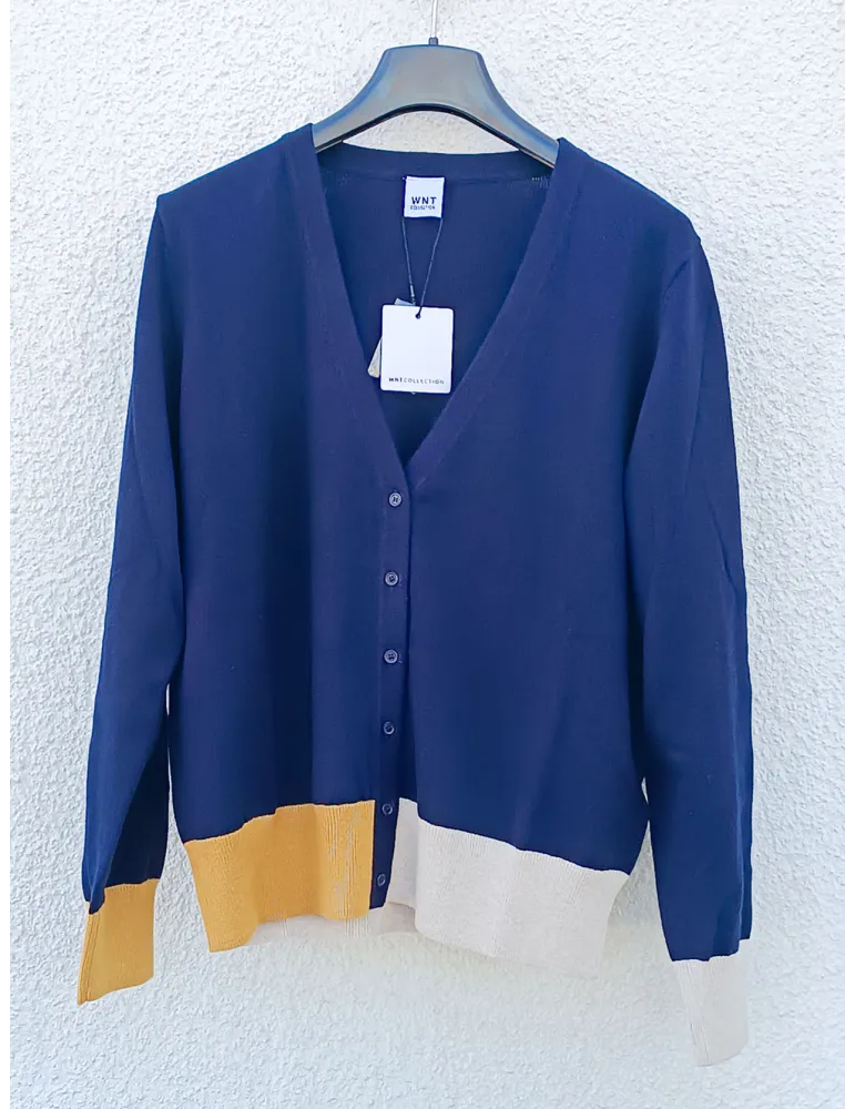 Dark blue Cardigan Jacket with yellow and beige Details - WNT Collection