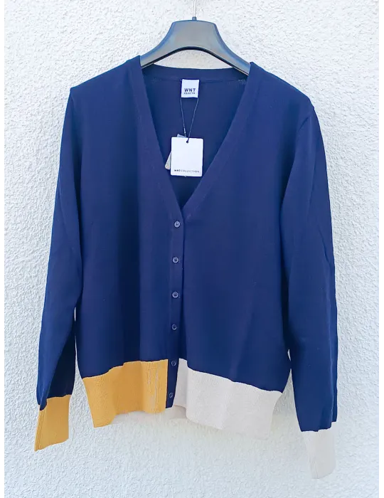 Dark blue Cardigan Jacket with yellow and beige Details - WNT Collection