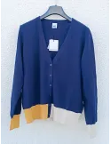 Giacca cardigan blu con inserti beige e giallo senape WNT collection