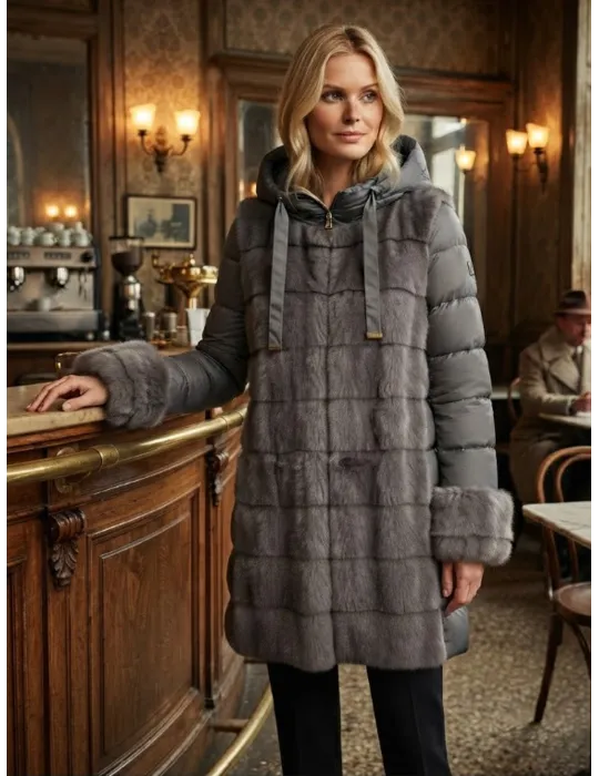 Plussize Brown Padded Scuba Jacket Hood and Fur Trim | Warmth & Style