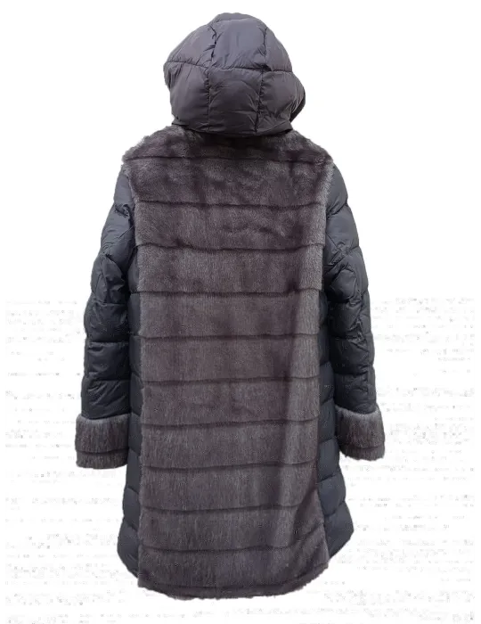 Plussize Brown Padded Scuba Jacket Hood and Fur Trim | Warmth & Style