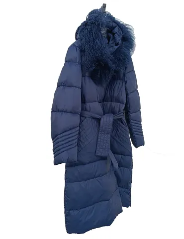 Blue Padded Coat with Detachable Mongolian Fur Hood 2