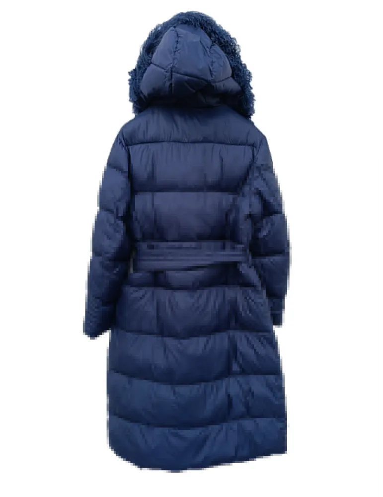 Blue Padded Coat with Detachable Mongolian Fur Hood