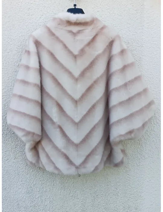 Light brown Faux Shearling Cape Jacket with Herringbone Pattern