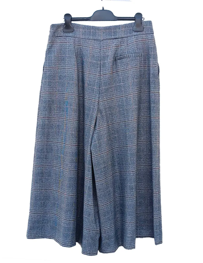 Midi Wide-Leg Trousers in Grey and Brown Prince of Wales Check