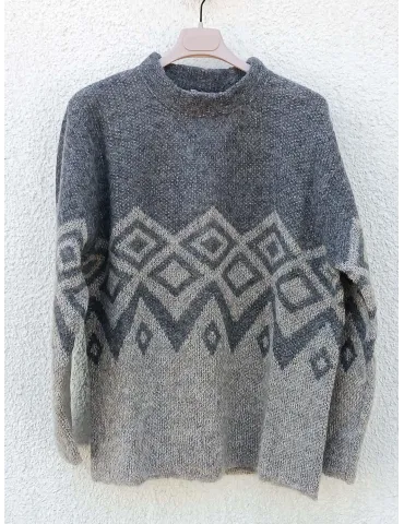 Grey and Beige Alpaca & Mohair Jacquard Sweater 2
