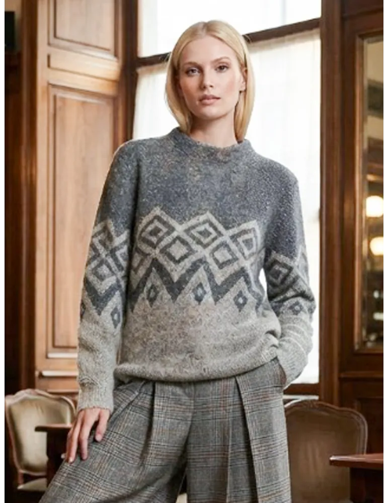 Frida Madè | Grey and Beige chunky Alpaca & Mohair Jacquard Sweater