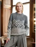 Grey and Beige Alpaca & Mohair Jacquard Sweater