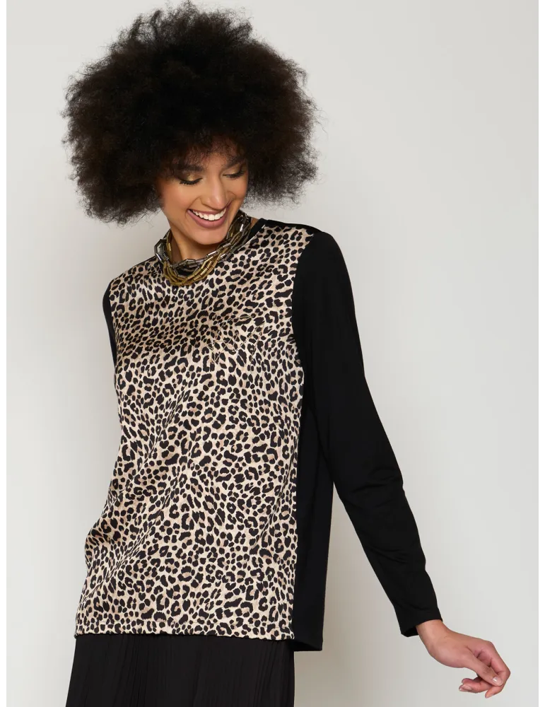 Francesca Mercuriali black t-shirt with front silk animal print