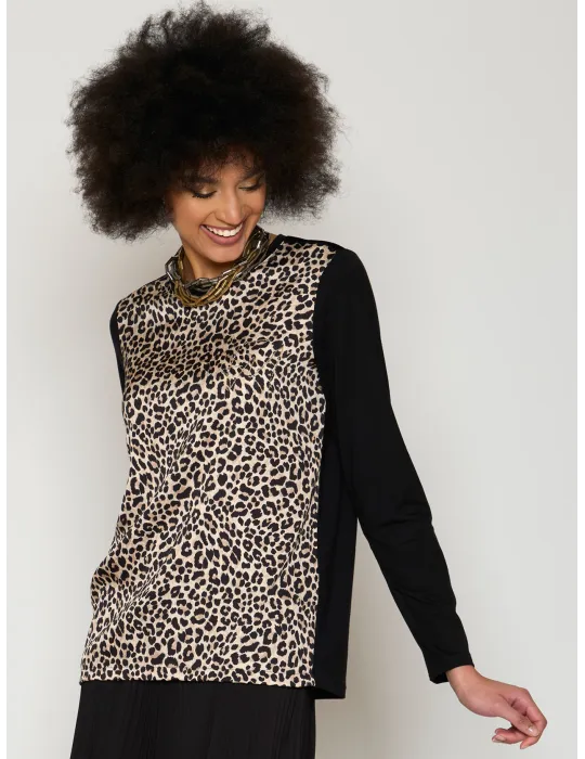 Francesca Mercuriali black t-shirt with front silk animal print