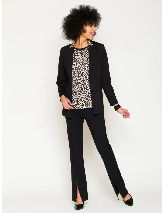 Giacca nera blazer con strass e profili animalier Francesca Mercuriali